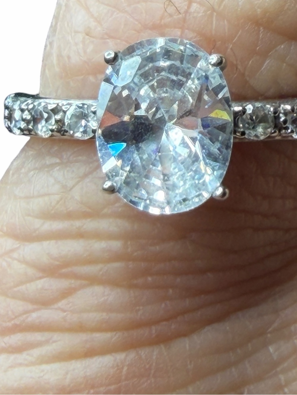 Vintage Signed NVC Sterling Silver 925 Oval CZ Solitaire Ring size 7